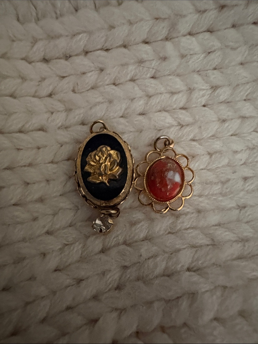 Vintage-Inspired Gold Floral Pendant Necklace Charms in Black and Red